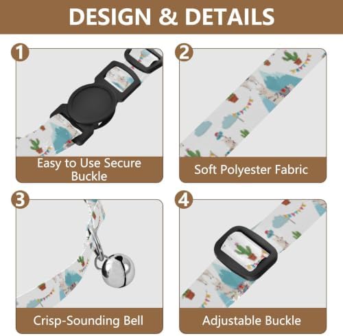 2 Pack Pet Collar Llamas Colorful Hats Dog Bell Collar, Adjustable Length 10.6" to 17.1"