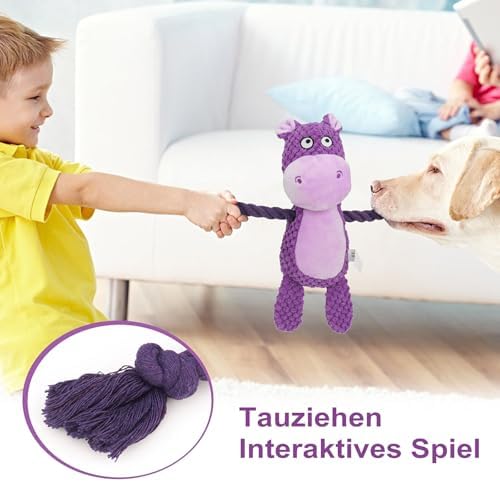 Dog Toys, Dog Squeaker Toys with Crinkle Paper (Purple Hippo)