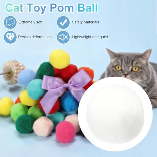 Cat Toy Pom Ball, Interactive Cat Ball Toys Fuzzy Pompoms (Plush, 1.2Inch, 30Pcs, White) for Kittens Pet Enrichment Training Play Indoor
