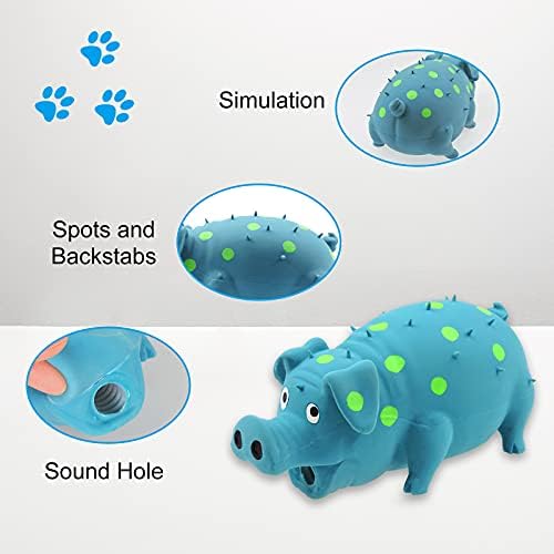 Andiker Dog Squeaky Toy, Dots Latex Dog Chew Toys with a Oinks Sound Squeaker Grunting Pig Dog Toy Durable Self Play 8" Dogs Squeeze Toy for Dental Biting Chasing to Kill Boring Time (Blue)