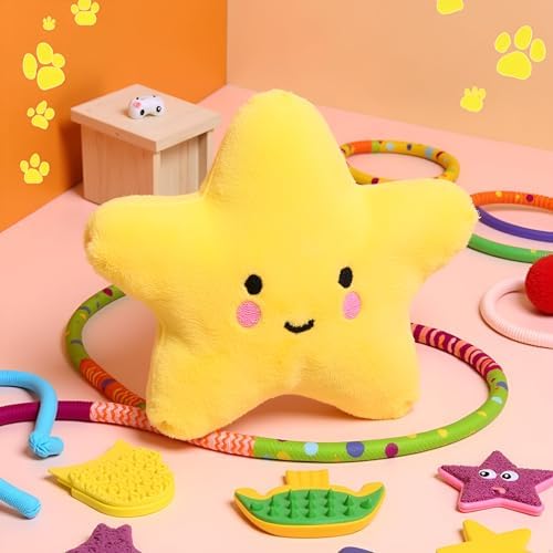 Yellow Star Plush Pet Dog Toys Cute Squeaky Toy for Interactive Toy Dog Chew Toy for Pet Dog Puppy Training Playing, Squeak