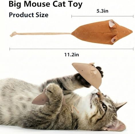 Big Mouse Cat Toys with Catnip, 6 Pcs Large 5inch Size Mice for Indoor Cats