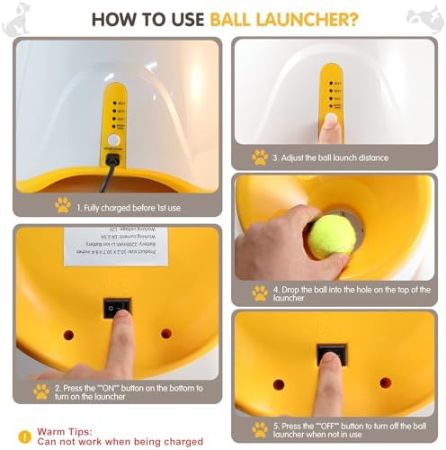 MEKAPLE Automatic Dog Ball Launcher, Dog Ball Thrower with 15 Mini Tennis Balls Sizing 2 Inch and Mesh Bag, Interactive Dogs Toys Tennis Balls Launcher for Small Dogs with 3 Distance Settings