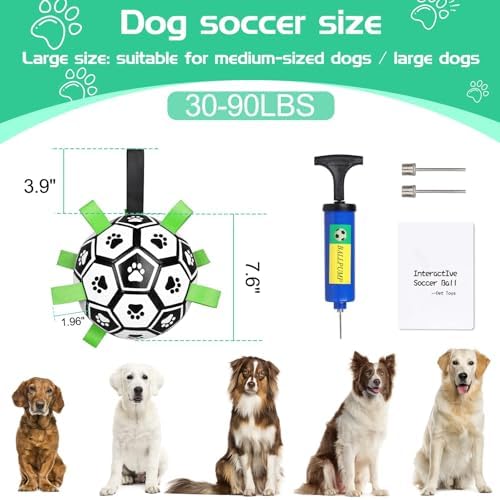 CHUKCHI Dog Toys Soccer Ball with Straps, Interactive Dog Toys for Tug of War,Puppy Birthday Gifts,Dog Water Toy,Pet Tug Toy,Durable Pet Balls for Small Medium & Large Dog（8 inch）