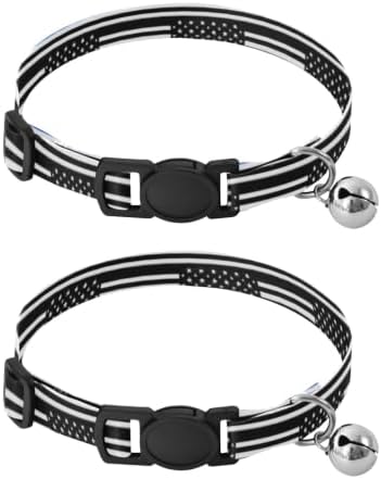 Blue Line Stripe Black Kitten Collars 2 Pack Lightweight Small Dog Collar Adjustable Length 10.6" to 17.1"