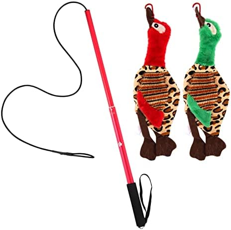 Interactive Dog Toys - Extendable Flirt Pole with 2pcs Squeaky Plush Toy Tugs Red Green for Dog Outdoor Entertainment, Train and Exercise