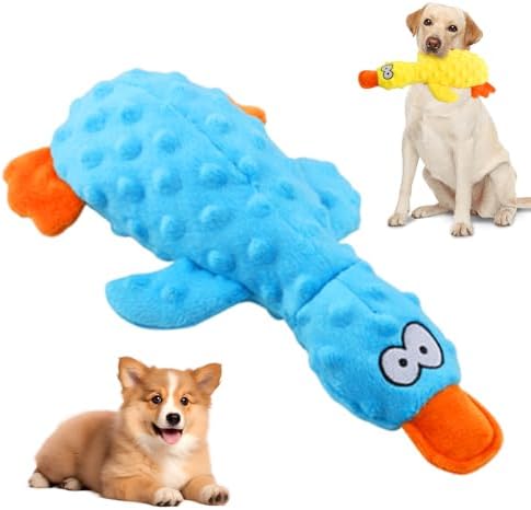Cecurpo Interactive Squeaky Duck Dog Toy with Built-in Sound for Aggressive Chewer (Blue2)