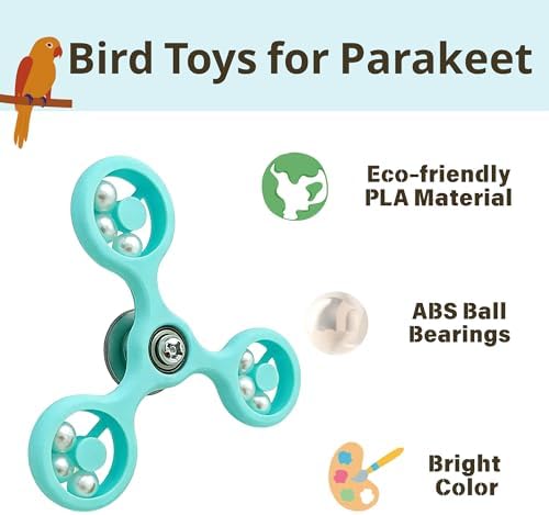 Spinning Bird-Toys Bird Cage Toys & Bird Perch Parrot-Parakeet Budgie Cockatiel Conure Macaw Chicken Parrot Enrichment Cage Accessories Small Animal Chewing Toy (Cyan Spinner)