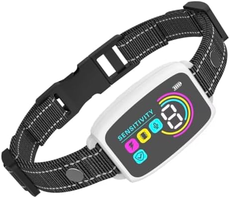 Smart Humane Dog Training Collar with LCD Display, White, 8 Sensitivity Levels, Beep Vibration Shock Modes, Battery Indicator