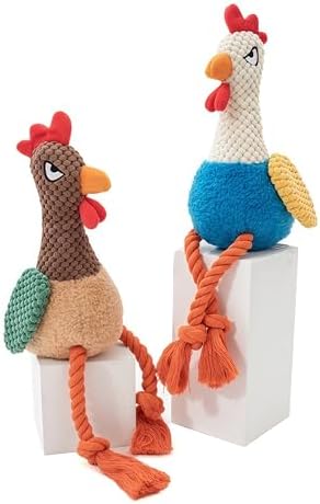 Plush Chicken Dog Toy with Squeaker and Rope Legs for Small Dogs