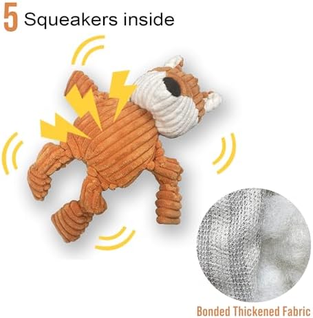 PetLike 4PK Squeaky Plush Dog Toys, Durable Chew Toys with Five BB Squeaker, Composite Stuffed Teething Toys for Aggressive Chewers, Interactive Fetch & Tug of War Toys for Small & Medium Dogs