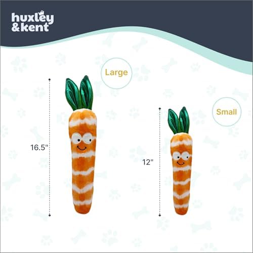 Huxley & Kent Funny Dog Toy w/Squeaker – Power Plush Squeaky Dog Toys for Small, Medium & Large Dogs – Soft Stuffed Animal for Indoor Play & Fetch - Fetchies® Sweet Carrot, Small