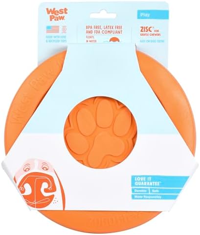 West Paw Zogoflex Zisc Dog Flying Disc, High Flying Aerodynamic Disc for Dogs Puppy – Lightweight, Floatable Disc for Fetch, Tug of War, Catch, Play – Doubles as Food/Water Bowl, Large 8.5", Tangerine