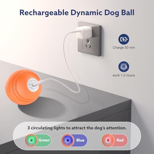 AIPERRO Interactive Dog Toys Ball, Smart Action Activated Rechargeable Pet Toy, TPU Material, IPX7 Waterproof Rating, Automatic Rotating/Bouncing/Moving, Suitable for Small/Medium Dogs-Orange