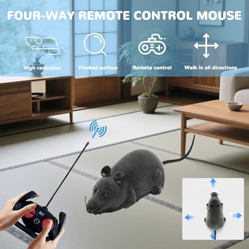 Remote Control Rat Mouse Cat Toy Realistic RC Fake Rat Mouse Toy Flocking Wireless Funny Chasing Electronic Interactive Cat Toys Prank Joke Scary Trick Rats for Cats Dogs Novelty (Grey)
