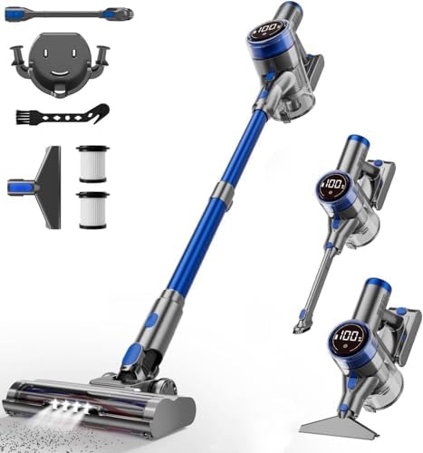 Cordless Vacuum Cleaner, 480W/45Kpa Vacuum Cleaners for Home, Self-Standing Stick Vacuum with LED Display, Anti-Tangle & Wall Mount Charging, 8 in 1 Lightweight Vacuum for Hard Floors Carpet Pet Hair