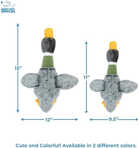 Best Pet Supplies Interactive Squeaky Dog Chew Toy, Ideal Dog Toys for Chewers, Small, Medium & Large Dogs, and Fetch Lovers - Mallard Duck Wing (Gray), Large