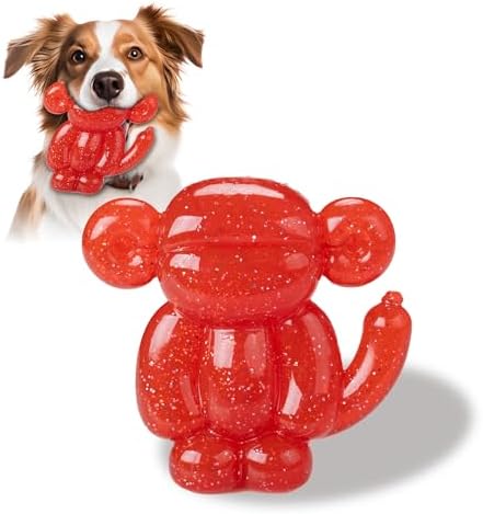 Monkey Dog Chew Toy, Indestructible Dog Rubber Toy for Medium & Large Dogs, Tough No Stuffing Puzzle Toy, Anxiety Relief & Dental Care, Interactive Cognitive Toy, 4.92inch (RED)