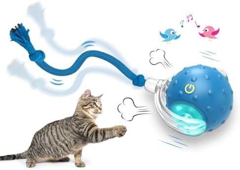 Giociv Interactive Cat Toys Ball for Indoor Cats Fast Rolling on Carpet, Chirping & Motion Activate Cat Toys (Blue)
