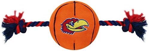 NCAA Kansas Jayhawks Basketball Rope Toy for Dogs & Cats. Tough Nylon, Sporty Basketball Design, Heavy-Duty Ropes with Inner Squeaker