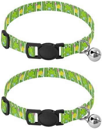 Cute Cartoon Frogs Flowers Kitten Collar 2 Pack Soft Cat Collar Adjustable Length 10.6" to 17.1"