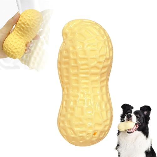 Dog Chew Toys, Interactive Peanut Shape Dental Care Squeaky Toy for Aggressive Chewers