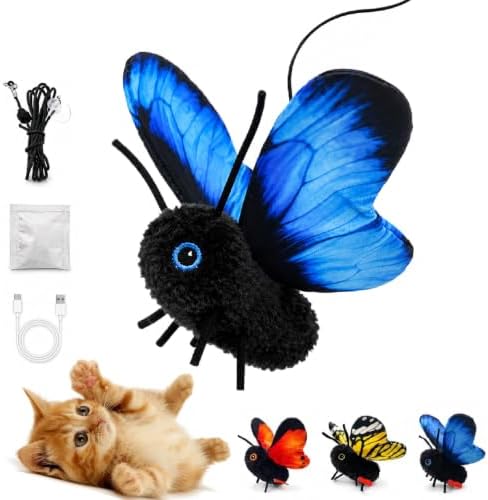 Smart Sensing Flapping Butterfly Toy, Rechargeable Interactive Cat Toy，Blue