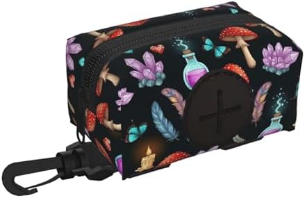 Dog Waste Bag Dispenser Pet Poop Bags Holder Zipper Witch Witchy Goth Magic Mushrooms Small Doggy Puppy Pouch for Leash Accessory