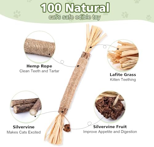 WOUSEDO 6 Pack Silvervine Sticks for Cat, Natural Catnip Toys