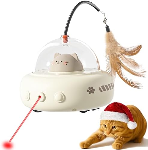 hooroor 2-in-1 UFO Automatic Laser Interactive Cat Toy with Feather
