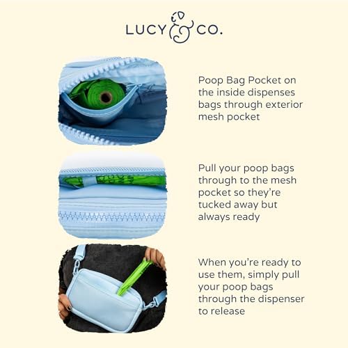 Lucy & Co. Crossbody Treat Bag, Pet Treat Pouch, Fanny Pack, Shoulder Bag, Wear 3 Ways, Hidden Poop Bag Dispenser, Zip Dog Snack Pocket, Phone Pocket, Dog Accessories (Denim Blue)