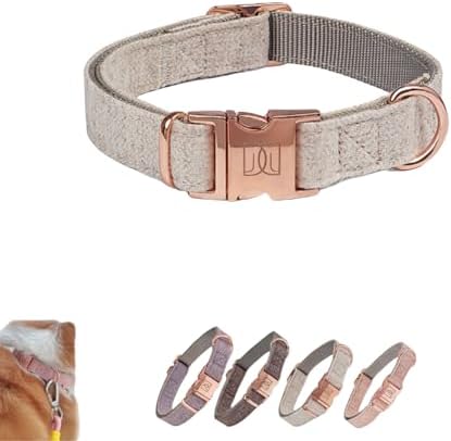 Rose Gold Dog Collar with Quick Release Buckle - Adjustable Soft Padded Nylon Pet Collar with ID Tag Ring for Small Medium Dogs, Comfortable & Durable Training Collar (White, Small)