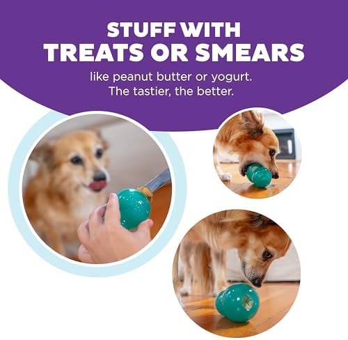 Outward Hound Double-Tuff Stuffable Dog Toy, Medium Blue, 3.9" x 2.5" – Treat Dispensing Chew Ball for Small to Medium Dogs, Interactive Puzzle Toy for Enrichment & Slow Feeding