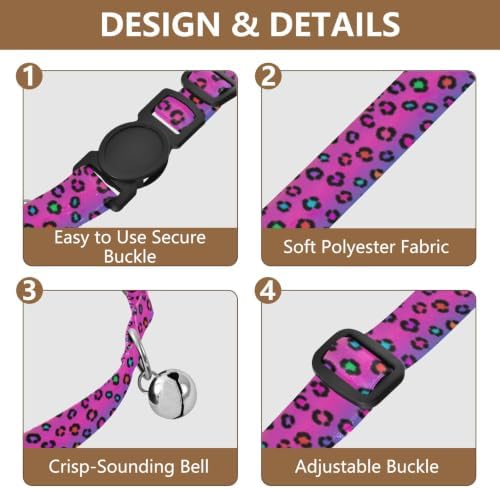 Colorful Leopard Spots Rainbow Gradient Breakaway Cat Collars with Bell 2 Pack Cat Collars Adjustable Length 10.6" to 17.1"