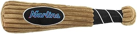 MLB Miami Marlins Baseball Bat Toy for DOGS & CATS. Soft Corduroy Plush Dog Toy with Inner SQUEAKER, MLB Chew Toys for Dogs or Cats. Durable Fun Interactive Dog Toy with Team Names and Logo