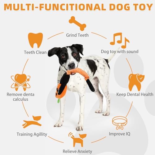 KOOLTAIL Halloween Dog Toys, Tough Plush Dog Chew & Squeaky Toys with Crinkle Paper, Interactive Training & Tug of War Puppy Teething Toy for Indoor Outdoor Play for Small Medium Large Dogs, Pumpkin