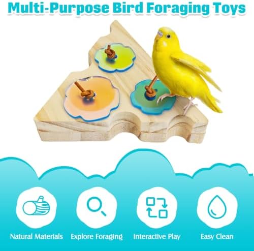 PINVNBY Wooden Bird Foraging Toy Interactive Parrots Foraging Toys Training Chewing Parakeet Toy Triangle Parakeets Enrichment Toys Bird Cage Accessories for Budgies Cockatiels