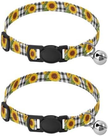 Yellow Sunflowers Green Leaf Collar for Puppy, 2 Pack Cat Bell Collar