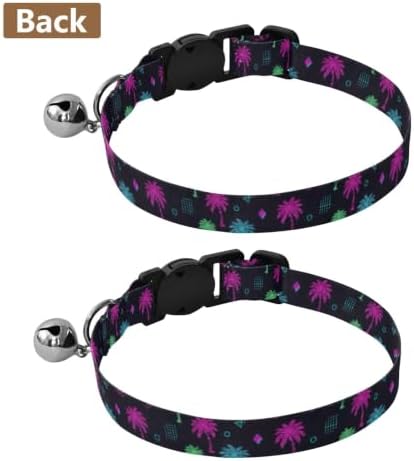 2 Pack Pet Collars Tropical Palm Trees Neon Kitten Bell Collar, Adjustable 10.6 to 17.1 Inches