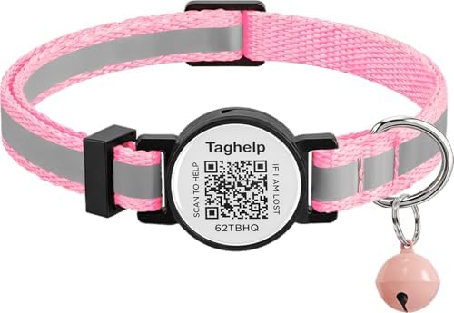Reflective Kitten Collars with Bell,Cat Collar Breakaway with QR Code Name Tag, Cat ID Tag Personalized, Ultra-Durable, Adjustable, Fits Most Girl Boy Small Large Cats (Pink Reflective)