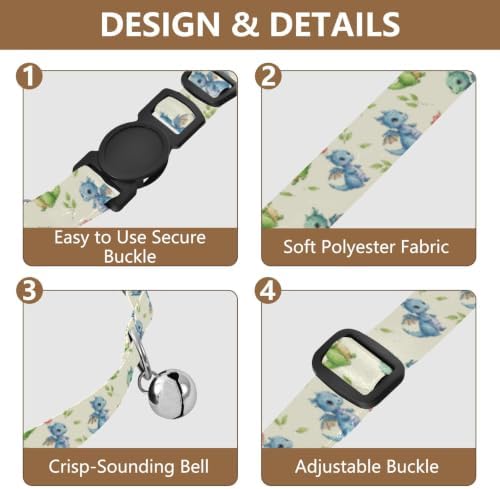 Cute Dragons Green Blue Cats Collar 2 Pack Soft Cat Collar Adjustable Length 10.6" to 17.1"