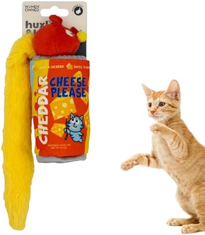 Huxley & Kent Stuffer Plush Cat Toy - Interactive Hide and Play Catnip Toy for Cats & Kittens - Plush with Crinkle & Catnip - Perfect for Engaging & Chasing - Cheddar Cheese Please