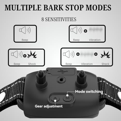 Bark Collar for Medium & Large Dogs - Anti Barking Device & Dog Training Collar with Beep, Shock, Vibration & 8-Level Sensitivity, IP67 Waterproof (White)