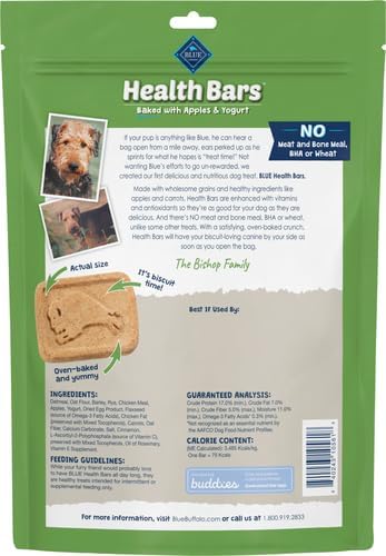 Blue Buffalo Health Bars Crunchy Dog Biscuits, Oven-Baked with Natural Ingredients, Apples & Yogurt, 16-oz Bag, (Pack of 4)