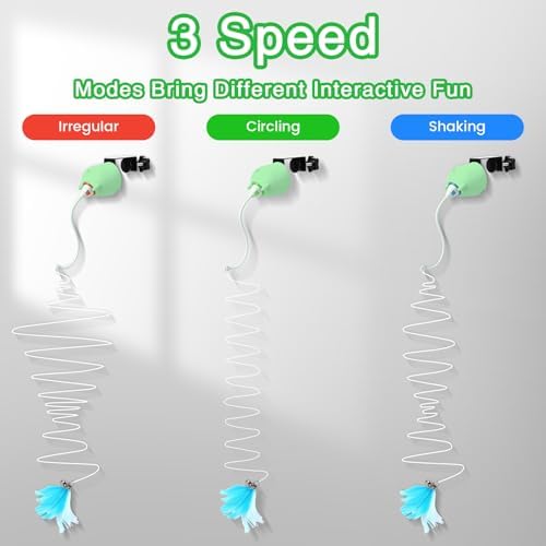 Cat Toys Interactive for Indoor Cats, Rechargeable Toy Hanging Door Electric with 4pcs Feathers Toys for Bored Kittens (Green)