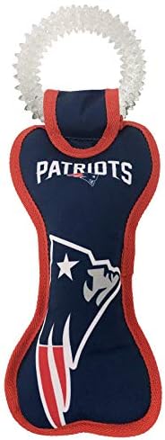 Pets First NFL New England Patriots Dental Dog TUG Toy with Squeaker. Tough PET Toy for Healthy Fun, Teething & Cleaning Pet's Teeth & Gum.