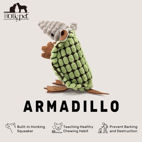 Hollypet Armadillo Squeaky Puppy Dog Toys for Small Medium Dogs, 6"