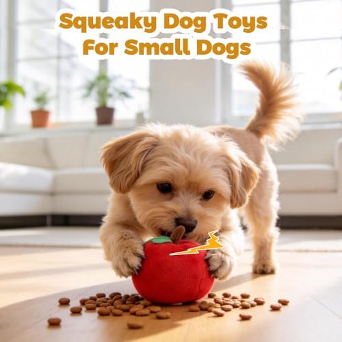 Apple Plush Chew Toy for Small Dogs & Puppies: Interactive Squeaker and Crinkle Sound, Teething Puppy Toy - Durable for Aggressive Chewers, Keeps Busy