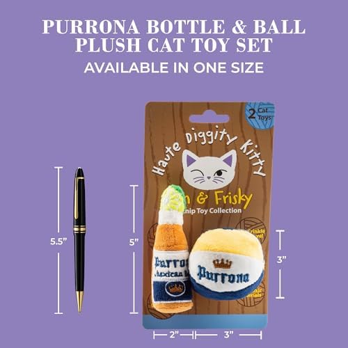 Haute Diggity Kitty Purrrona Beer Bottle + Ball Set, Soft Plush Cat Toys