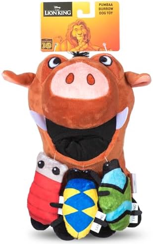 Disney for Pets Pumbaa Burrow Dog Toy with Mini Removable Plushes 9in Dog Toys | Plush Toy for Dogs Inspired by Pumbaa from The Lion King with Crinkle
